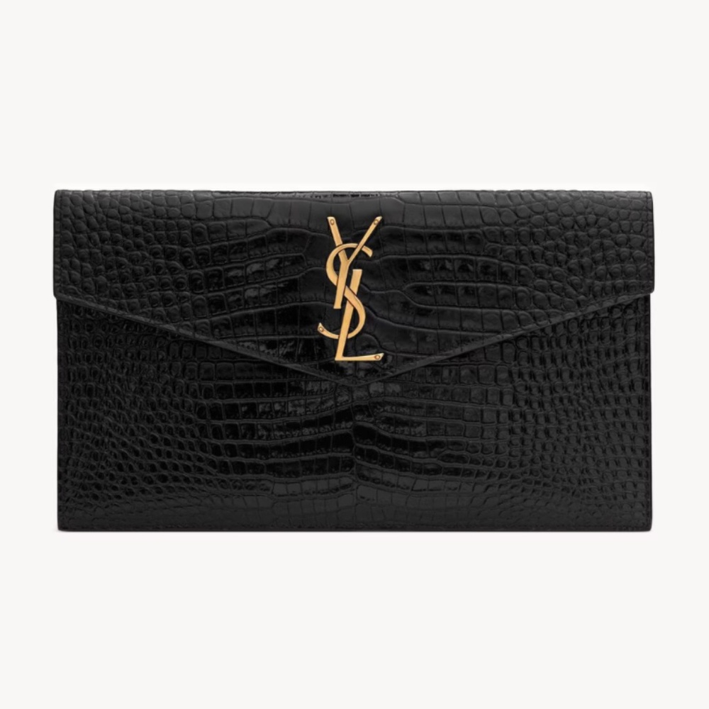 UPTOWN POUCH IN CROCODILE-EMBOSSED SHINY LEATHER